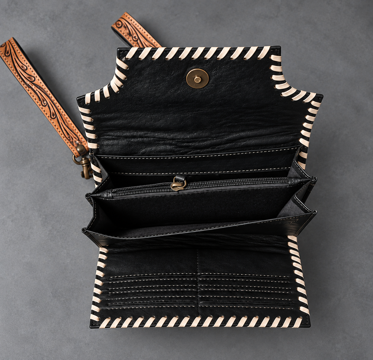 High Stakes Cowhide & Tooled Leather Wristlet Wallet