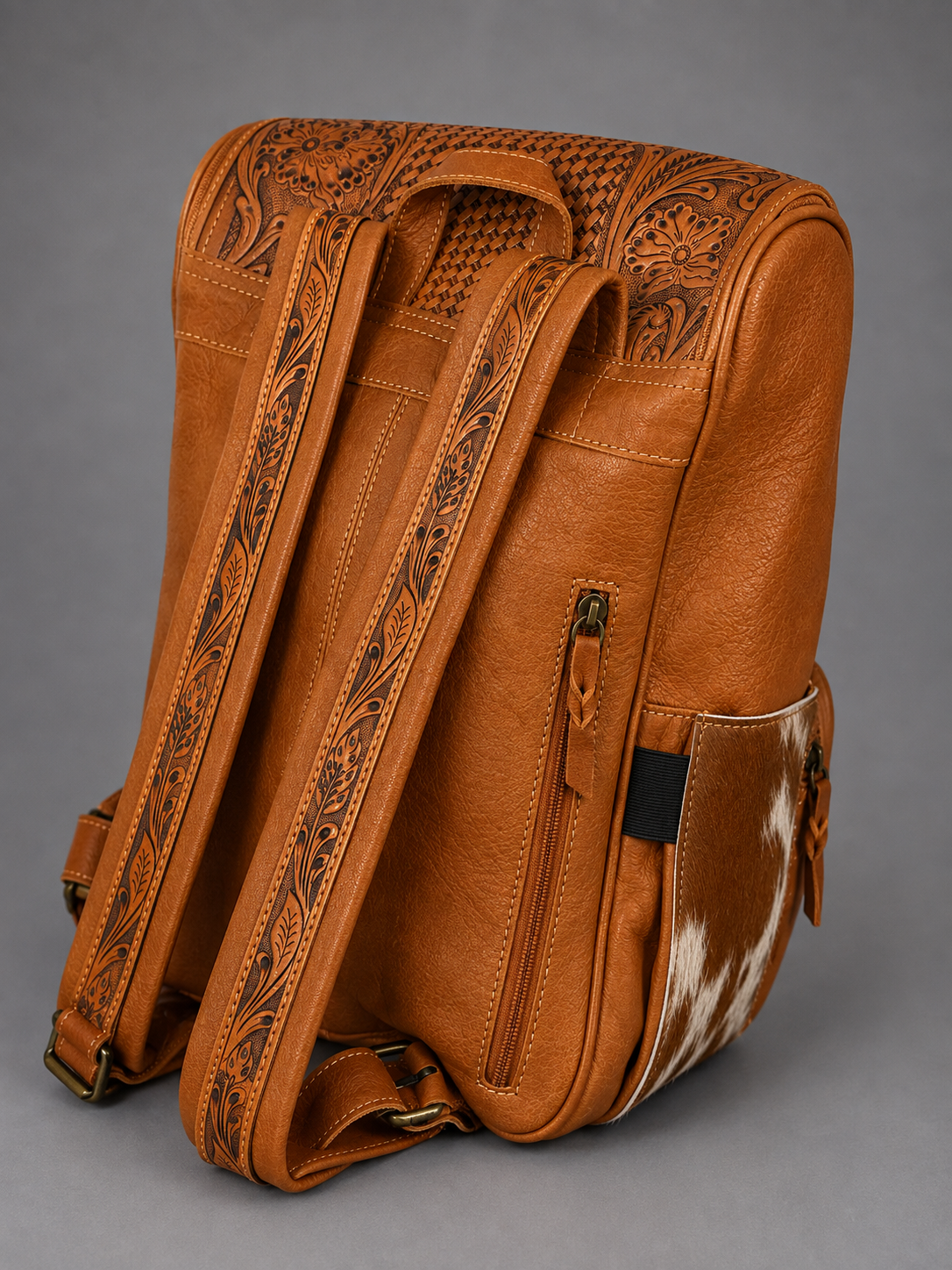The Luxe Tooled Leather & Cowhide Backpack