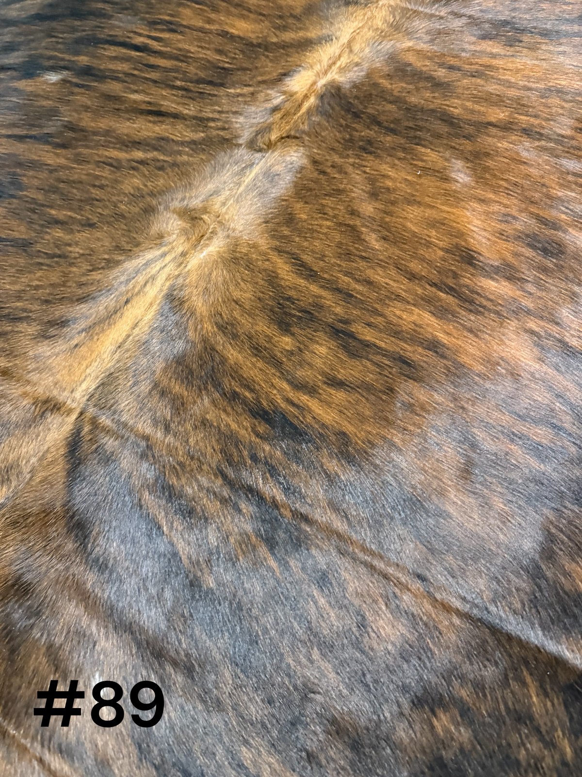 #89 Dark Brindle Cowhide Rug – Approx. 6’ x 6’ Rich Chocolate & Bronze Hide