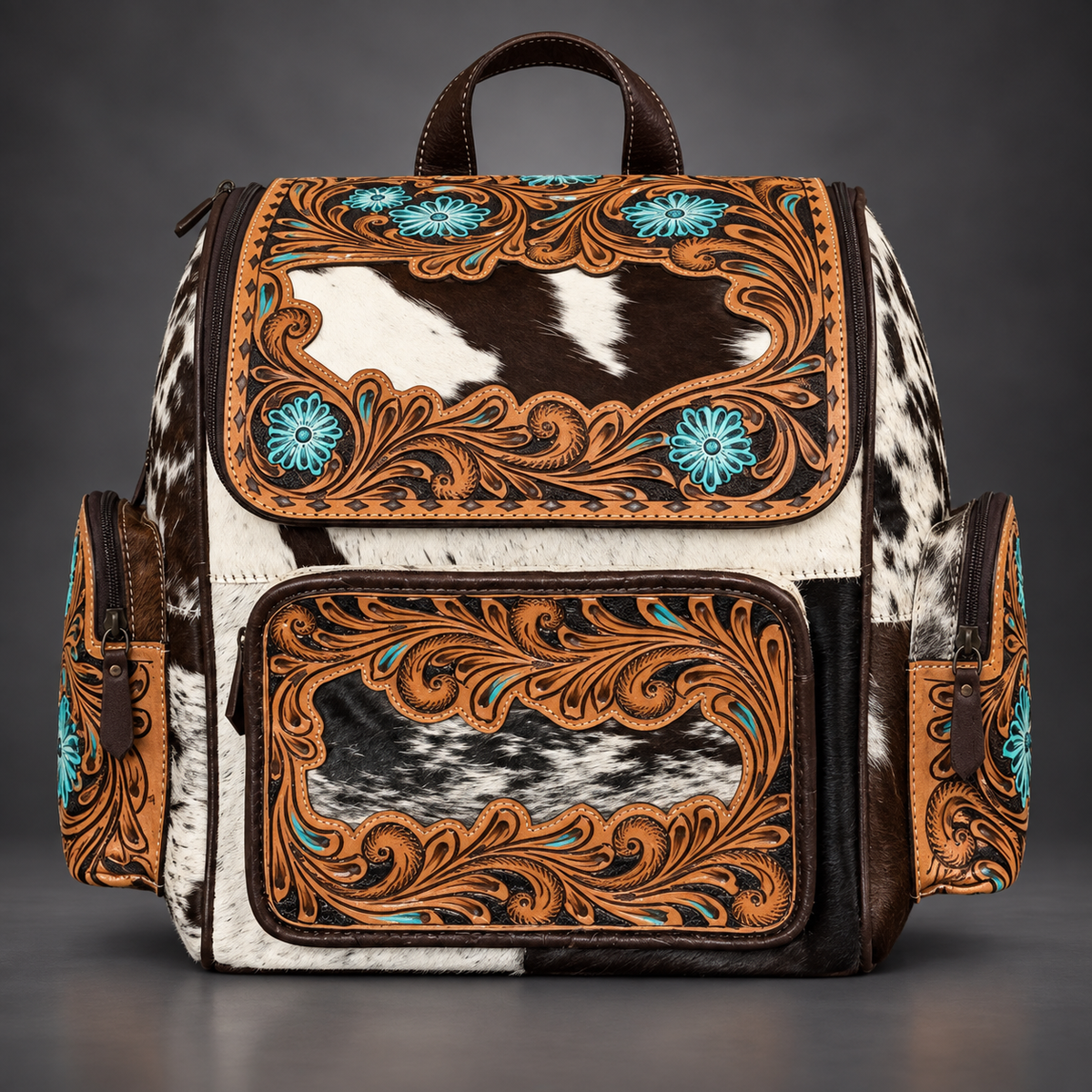 The Turquoise Bloom Tooled Cowhide Backpack