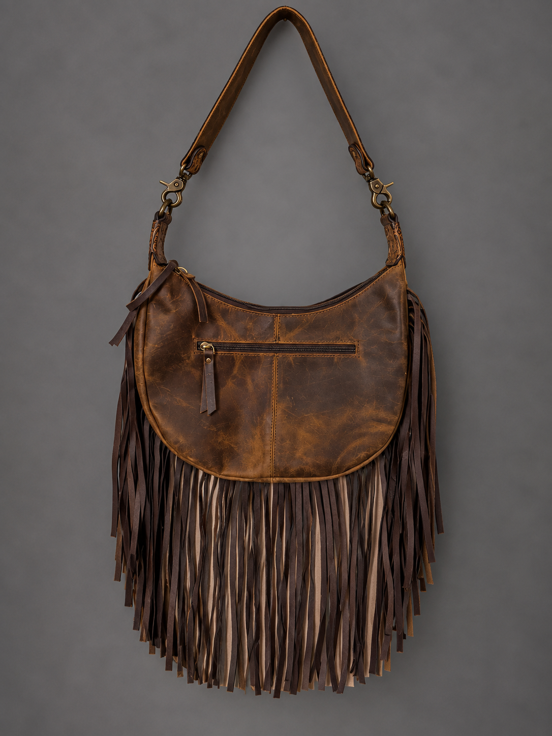 Midnight Mesa | Cowhide & Espresso Fringe Luxe Hobo Bag
