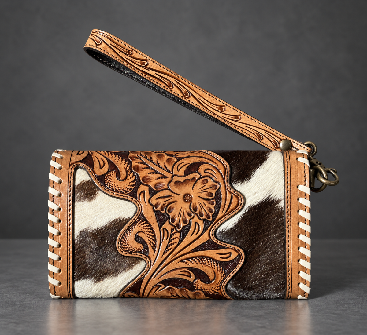 High Stakes Cowhide & Tooled Leather Wristlet Wallet
