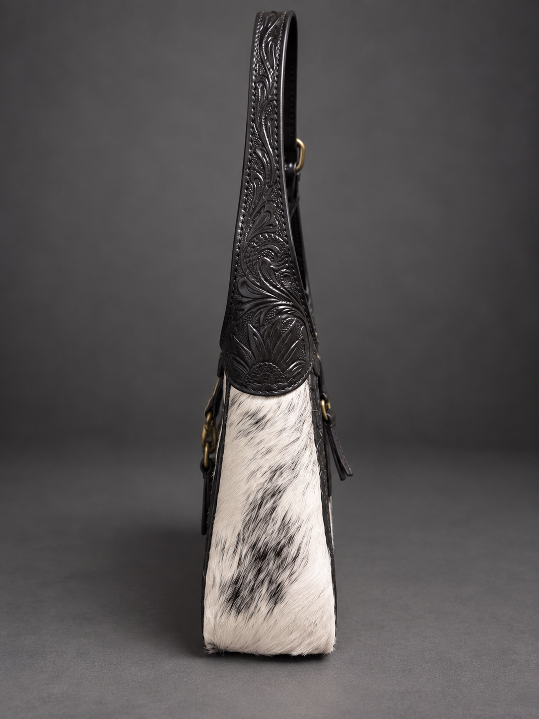 Midnight Checkered Cowhide Tooled Shoulder Bag