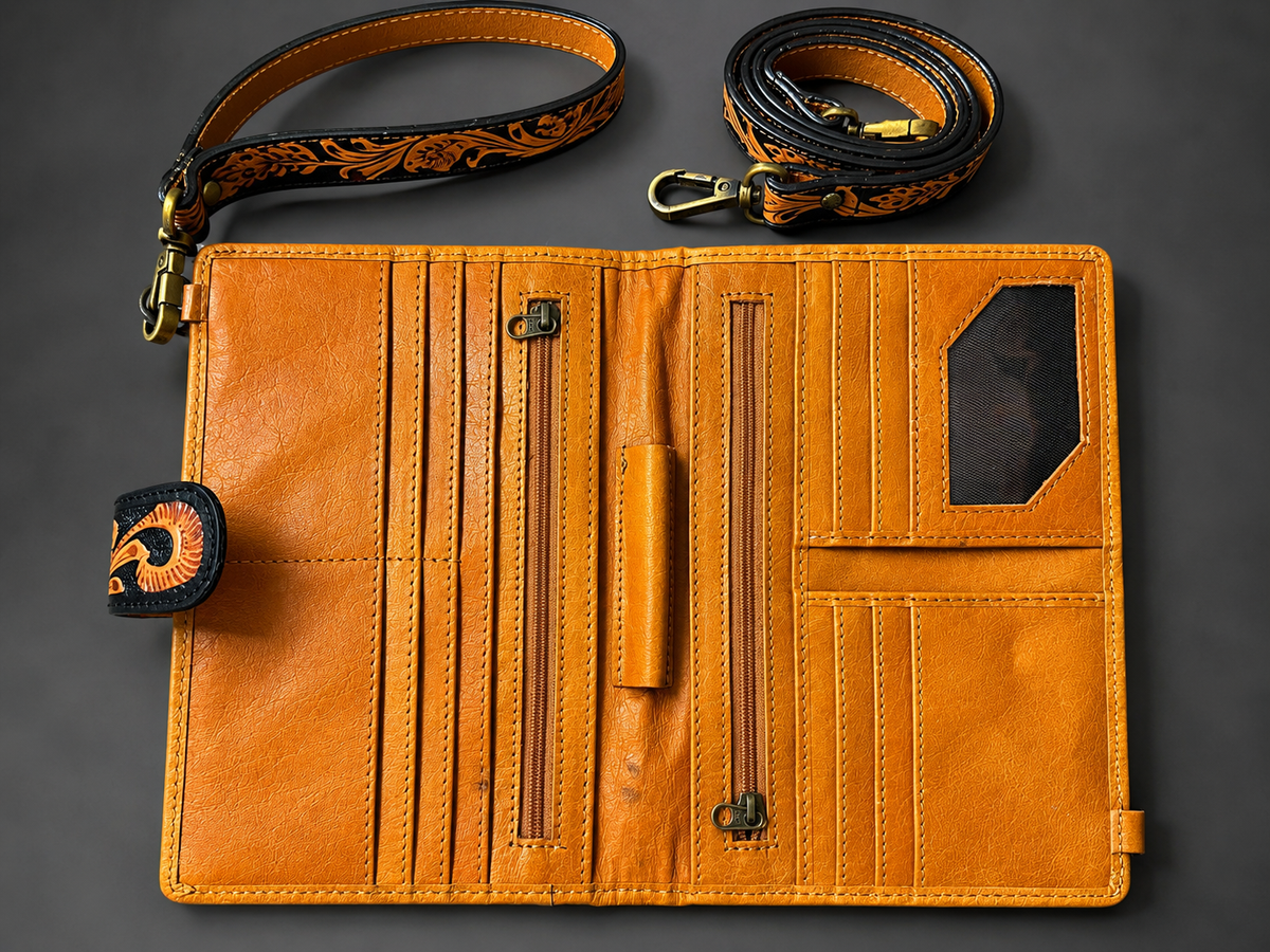 The Copper Rose Cowhide Tooled Leather Crossbody Wallet