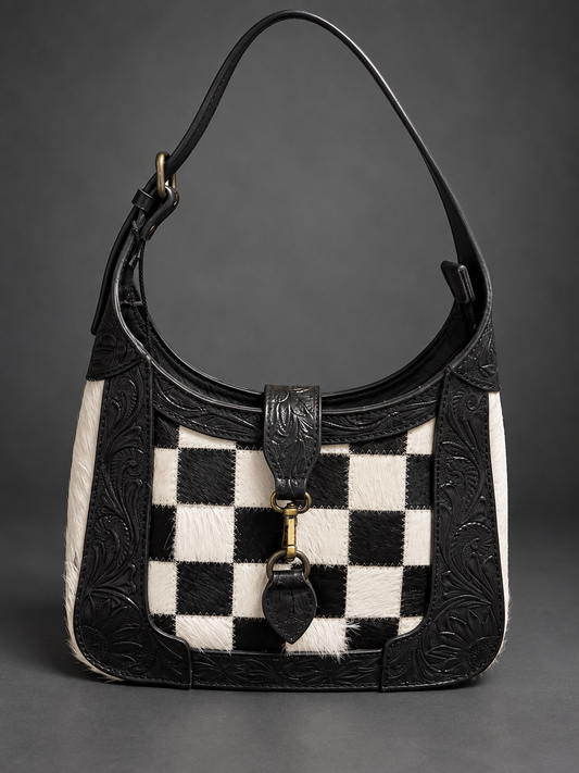 Black Label Cowhide | Tooled Leather Hobo Bag