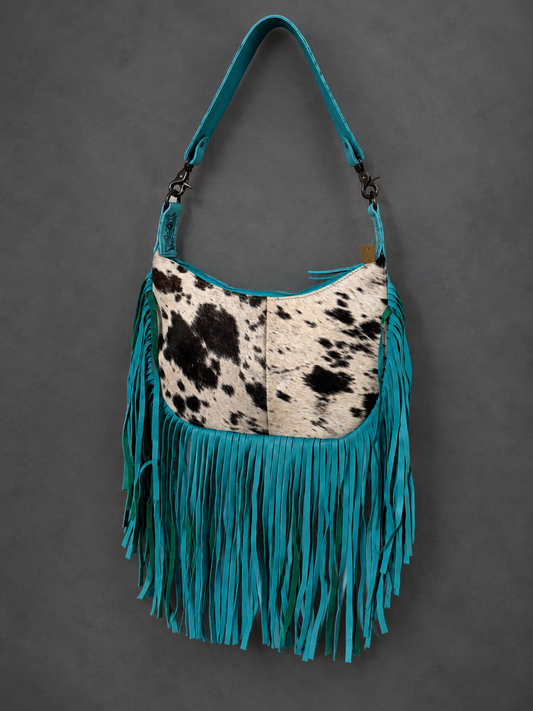 Turquoise Temptation | Cowhide & Fringe Luxe Hobo Bag