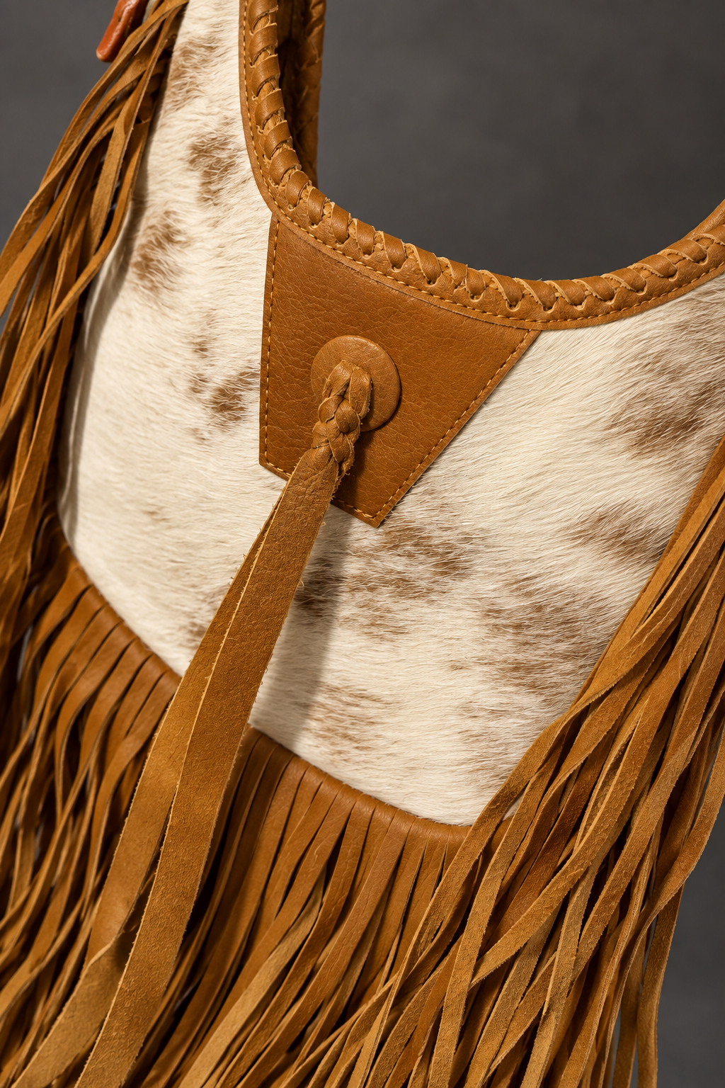 AD Golden Prairie Cowhide Fringe Handbag