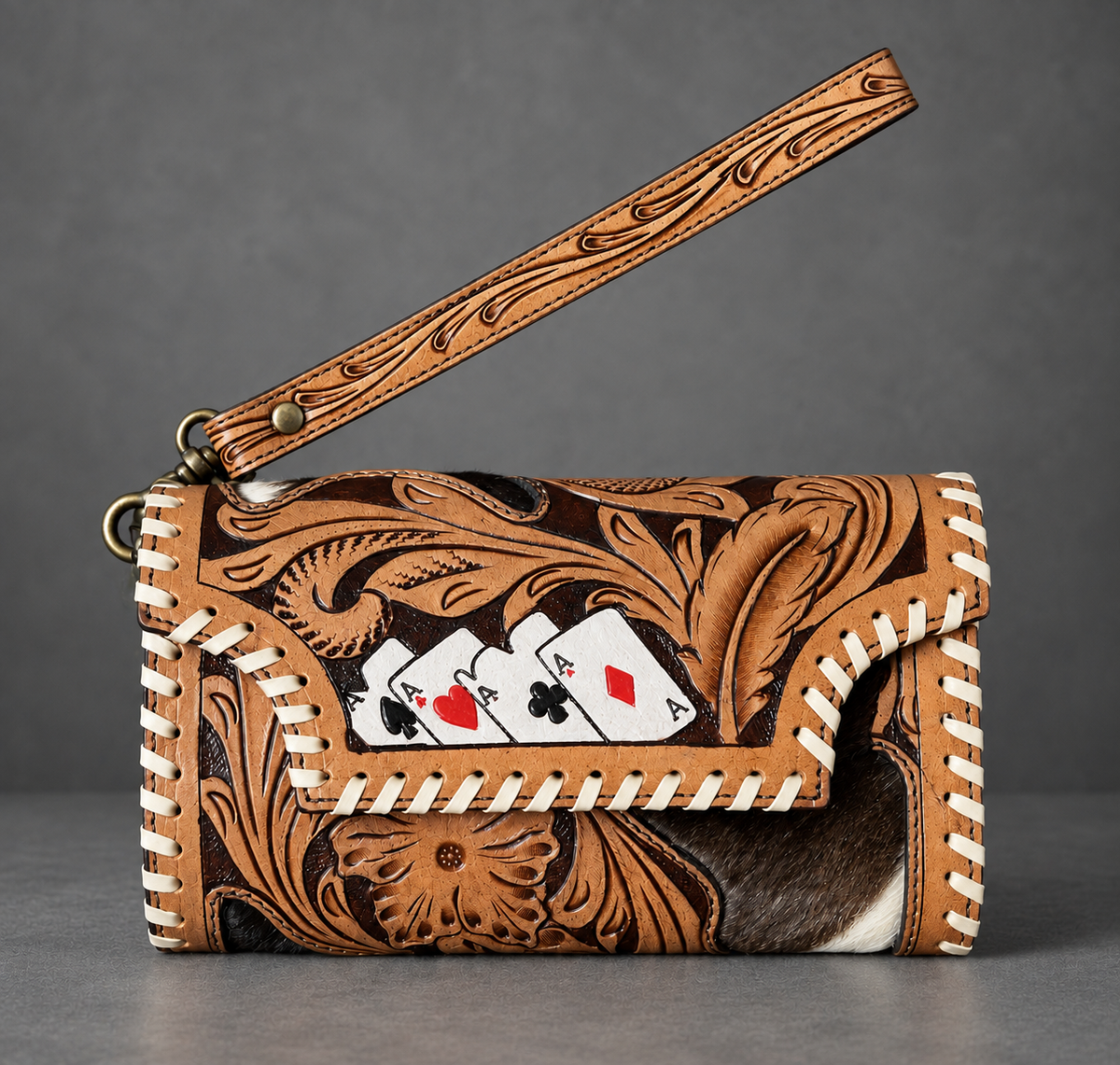 High Stakes Cowhide & Tooled Leather Wristlet Wallet