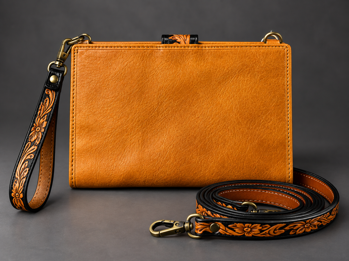 The Copper Rose Cowhide Tooled Leather Crossbody Wallet