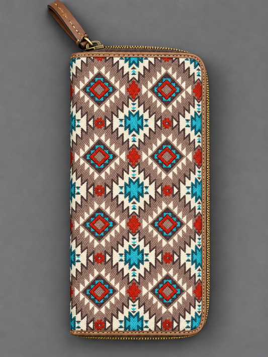 Western Aztec Zip-Around Organizer Wallet