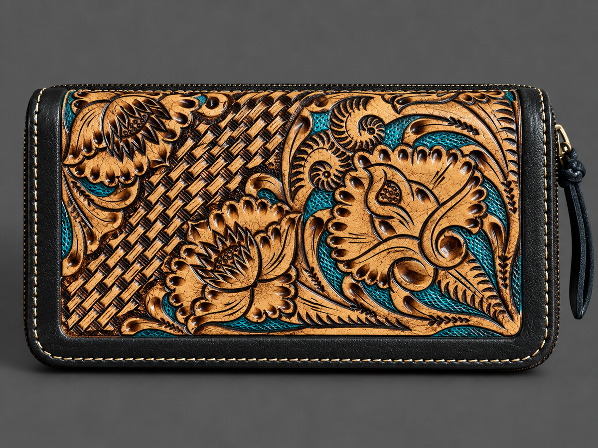 Turquoise Trails Tooled Leather Zip-Around Wallet