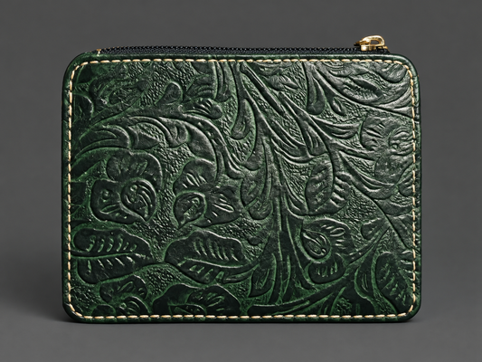 Black Tooled Leather & Cowhide Card Wallet