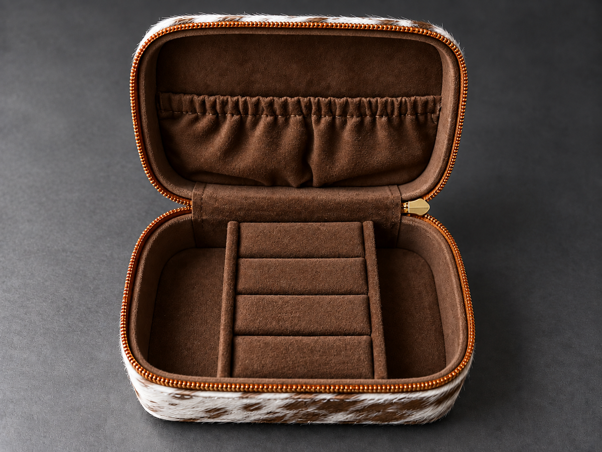 Turquoise Prairie Luxe Cowhide Jewelry Case