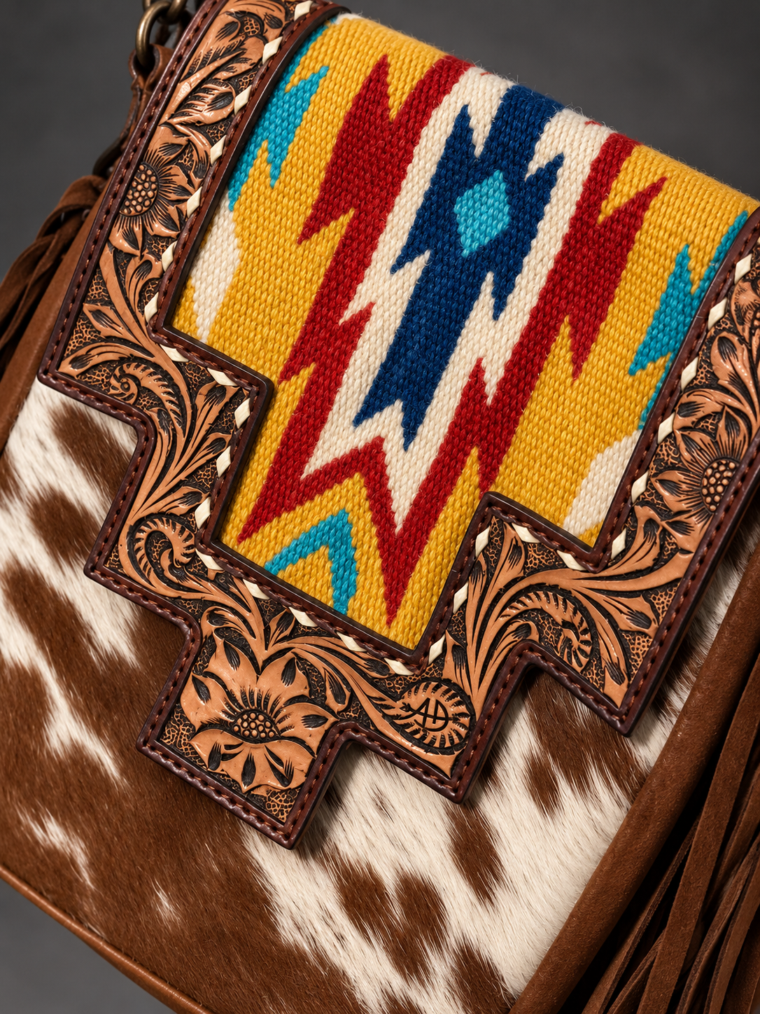AD Desert Sunrise Cowhide Fringe Crossbody