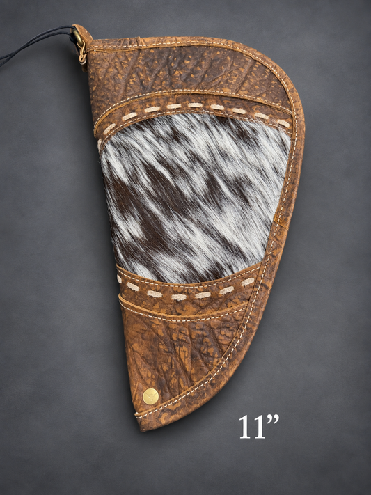 Rustic Brindle Cowhide Pistol Case – 11"