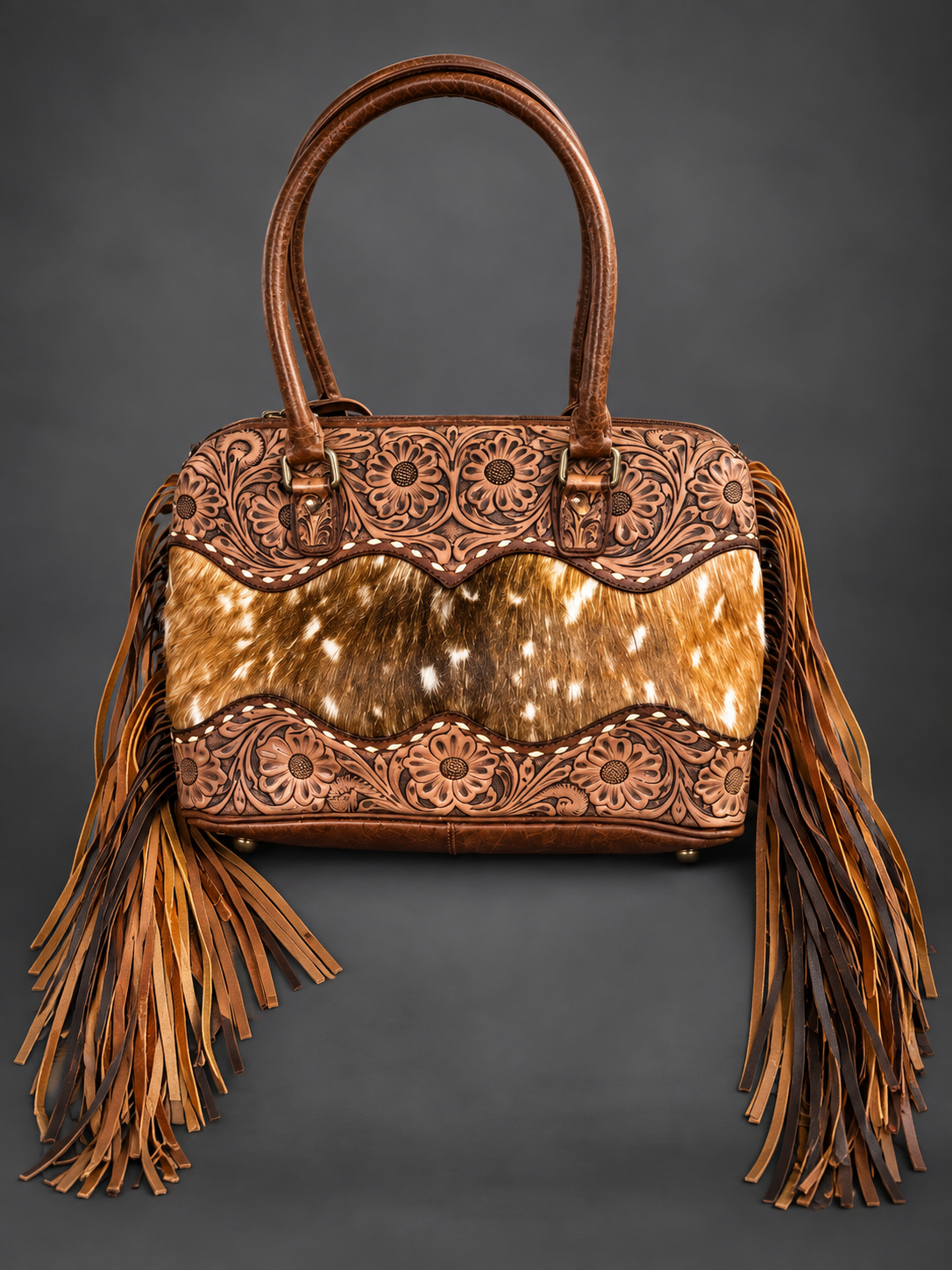 AD Genuine Axis Hide Concealed Carry Fringe Handbag