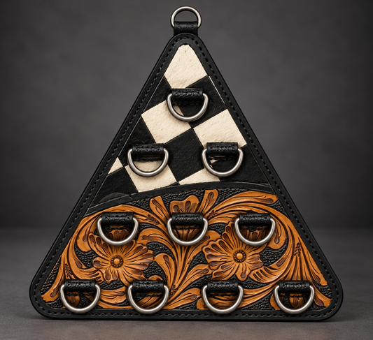 The Checkered Bloom Tooled Leather Scarf Hanger