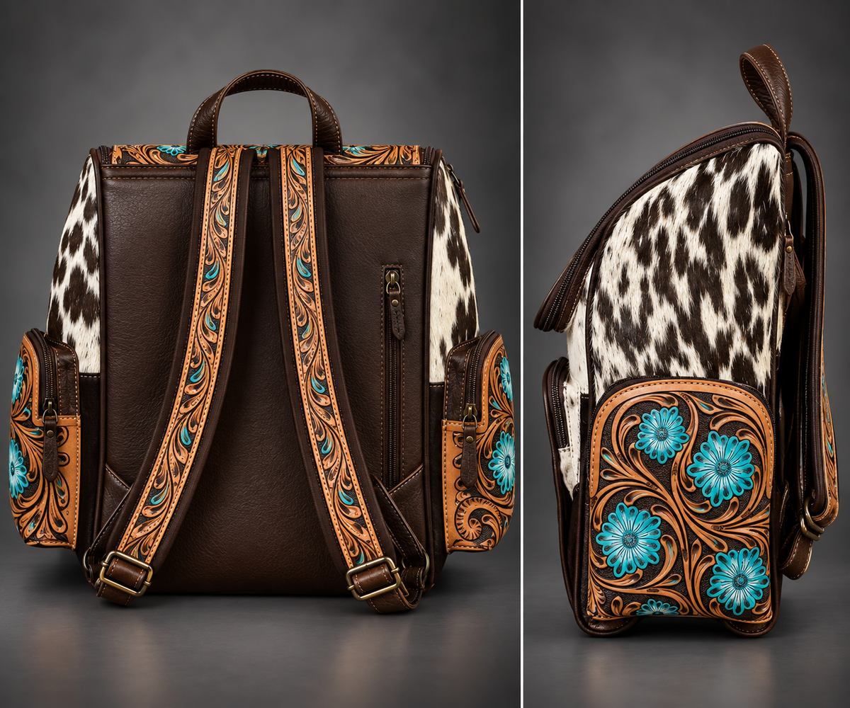 The Turquoise Bloom Tooled Cowhide Backpack