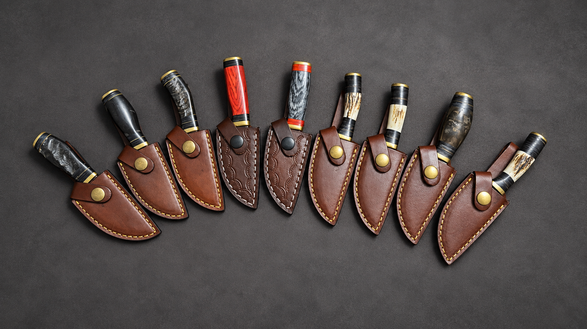 Damascus Steel Western Skinner Knife with Leather Sheath