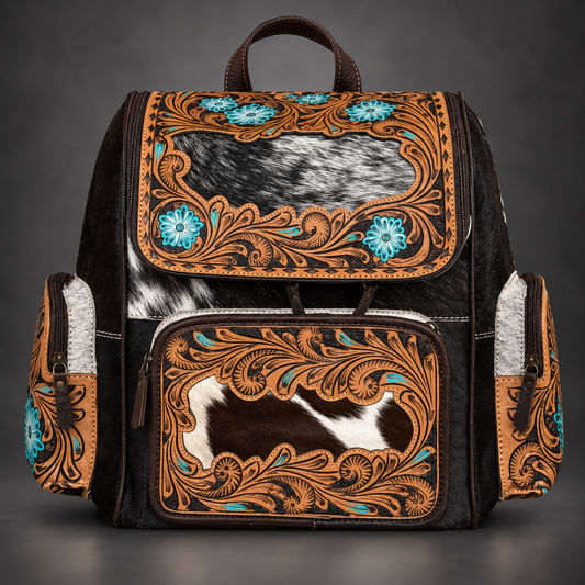 The Turquoise Bloom Tooled Cowhide Backpack