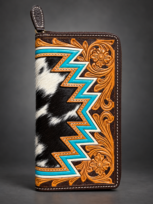 The Turquoise Trail Tooled Cowhide Wallet