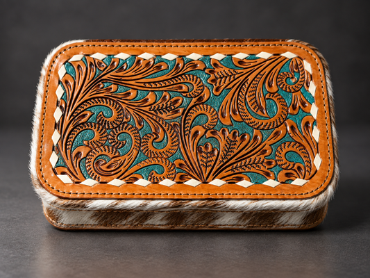 Turquoise Prairie Luxe Cowhide Jewelry Case
