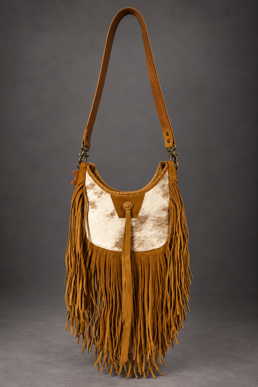 AD Golden Prairie Cowhide Fringe Handbag