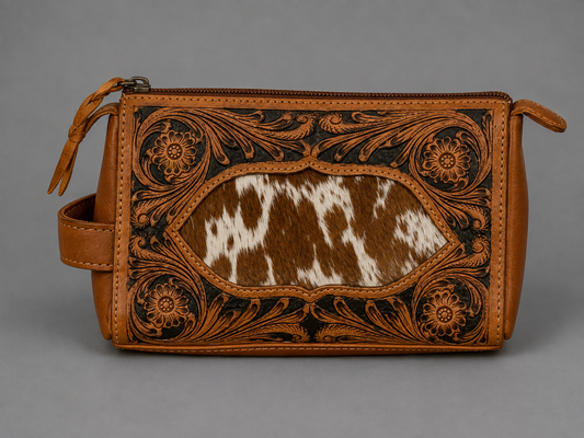 The Ranch Ready Tooled Cowhide Toiletry Bag