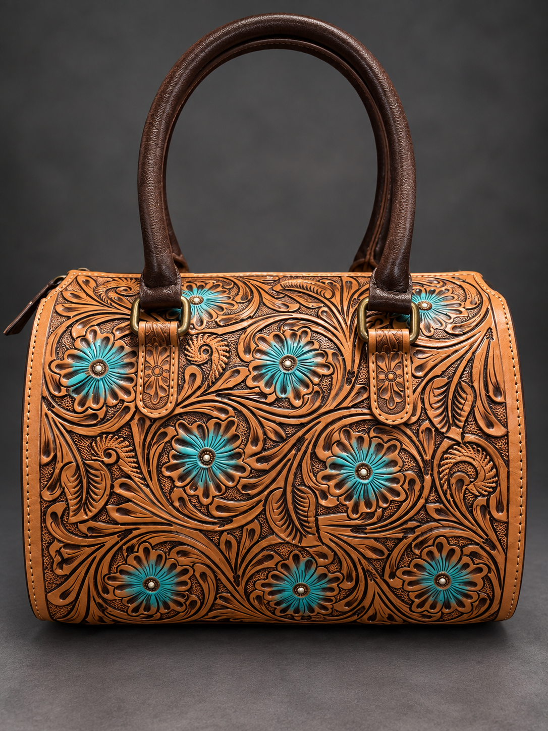 Turquoise Bloom Medium Speedy-Hand-Beaded & Tooled Leather
