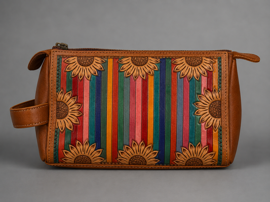 The Sunset Bloom Tooled Leather Toiletry Bag