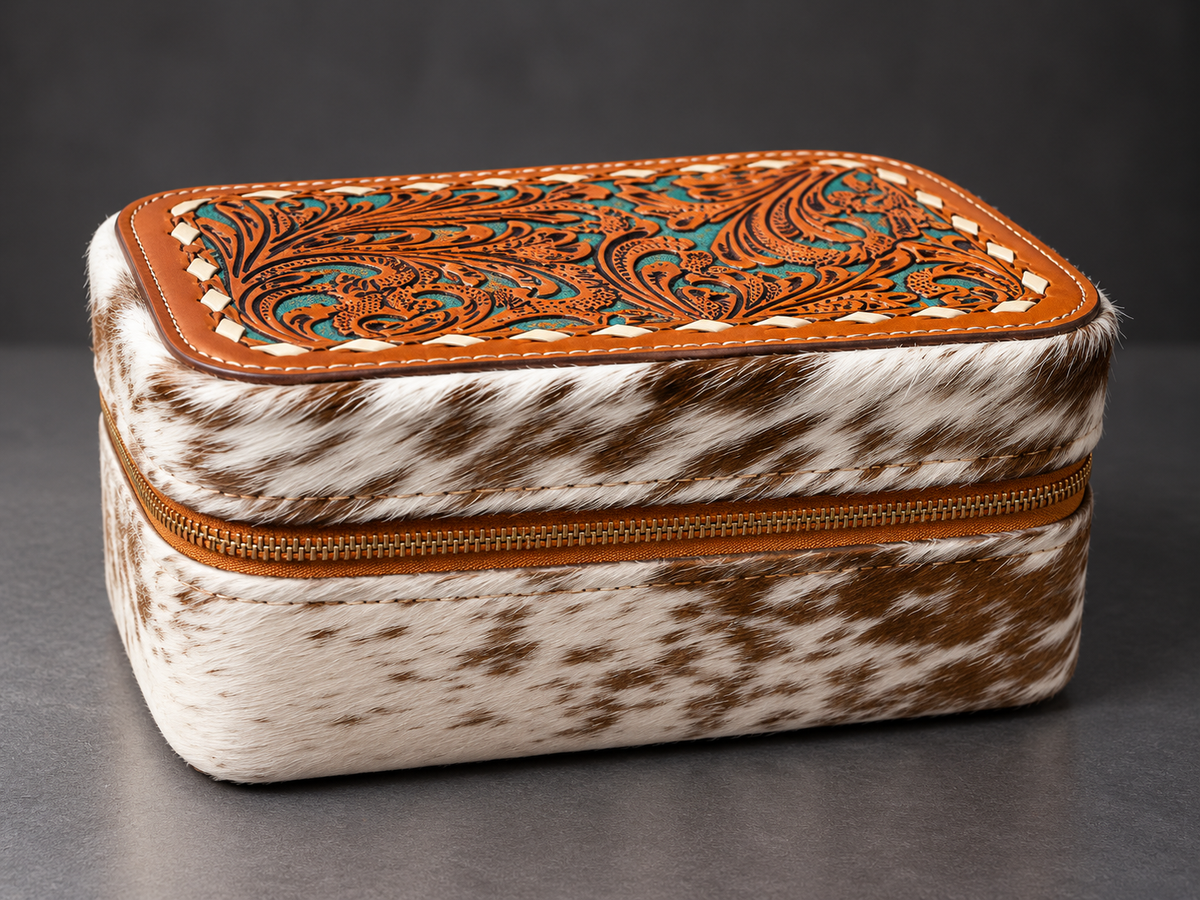 Turquoise Prairie Luxe Cowhide Jewelry Case