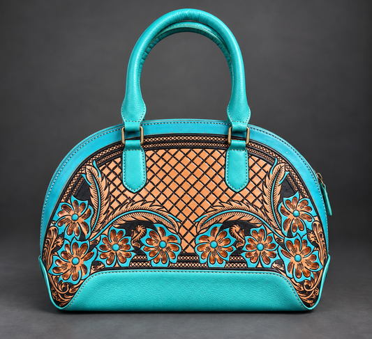 Turquoise Blossom Tooled Leather Purse