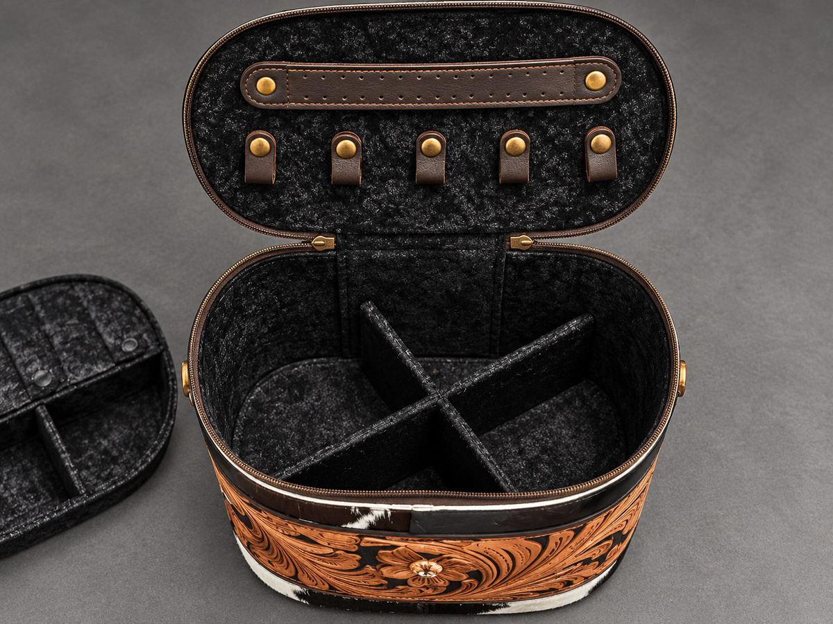 Saddle & Sage Cowhide Jewelry Train Case