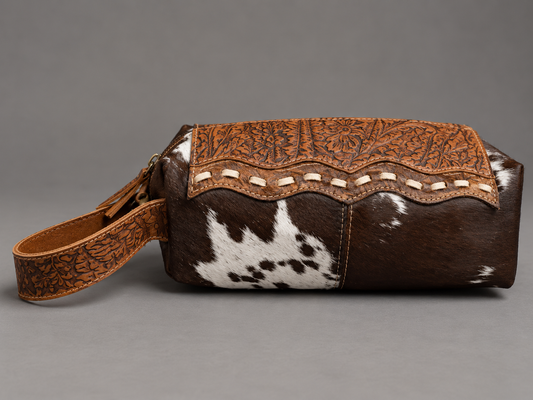Genuine Cowhide & Tooled Leather Western Travel Case