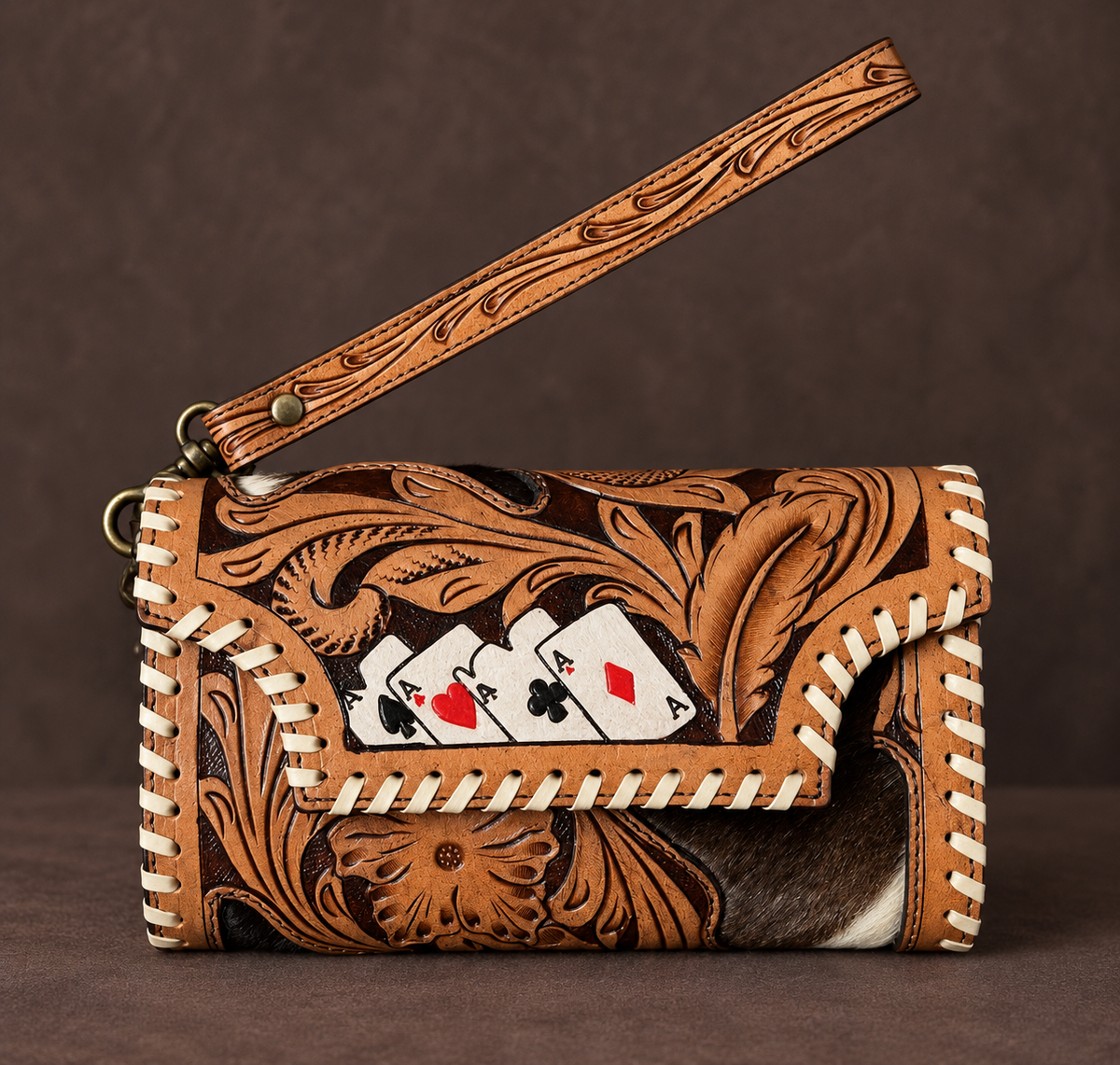 High Stakes Cowhide & Tooled Leather Wristlet Wallet