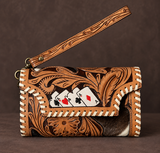 High Stakes Cowhide & Tooled Leather Wristlet Wallet