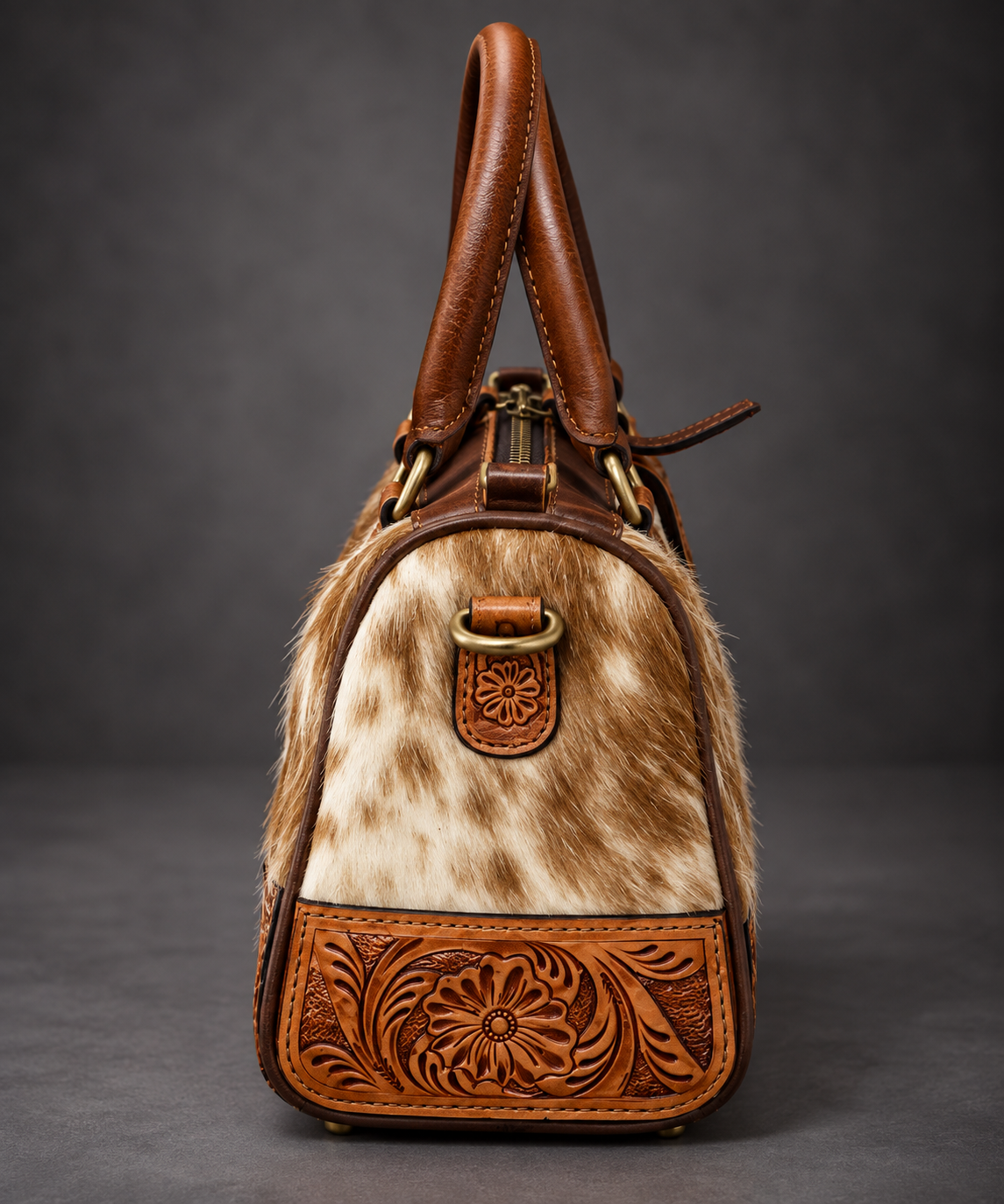 The Prairie Rose Tooled Cowhide Handbag