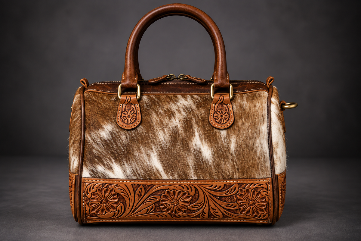 The Prairie Rose Tooled Cowhide Handbag