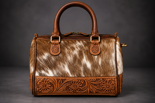 The Prairie Rose Tooled Cowhide Handbag