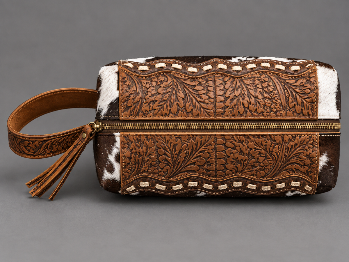 Genuine Cowhide & Tooled Leather Western Travel Case