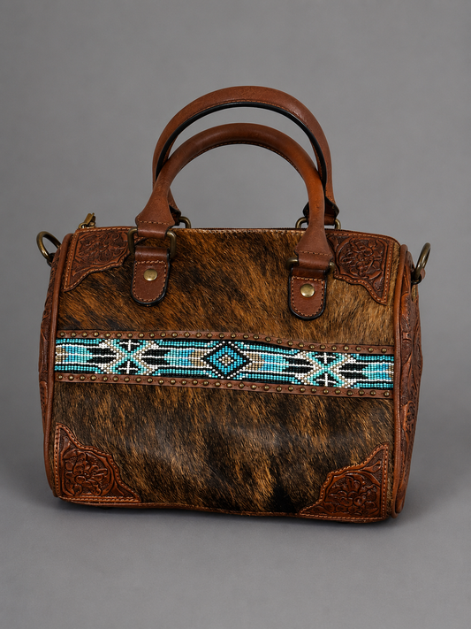 The Turquoise Trail Cowhide Handbag