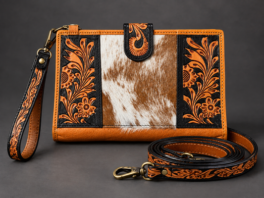 The Copper Rose Cowhide Tooled Leather Crossbody Wallet