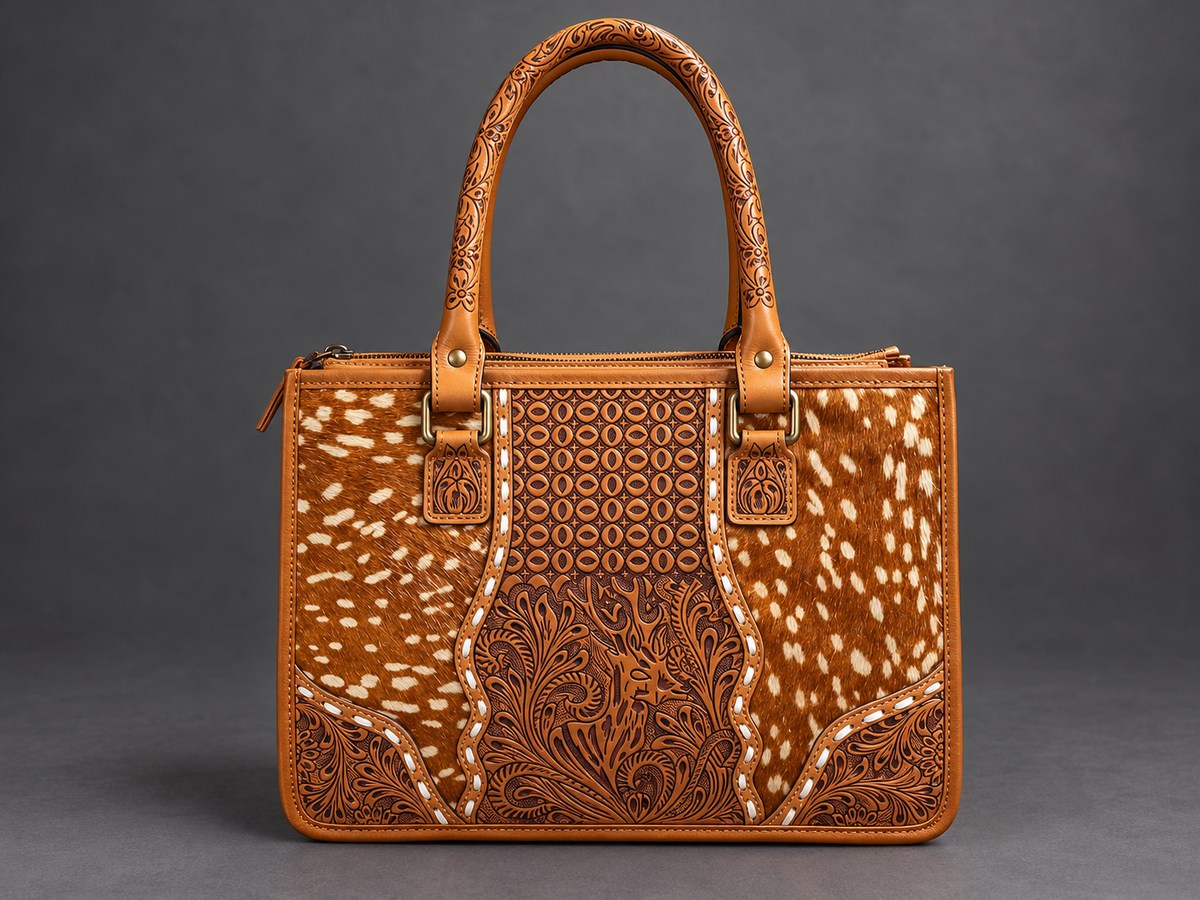The High Plains Axis Hide & Tooled Leather Tote