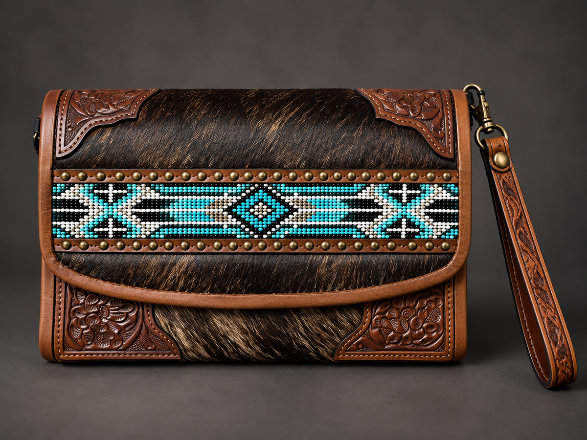The High Plains Beaded Cowhide Clutch