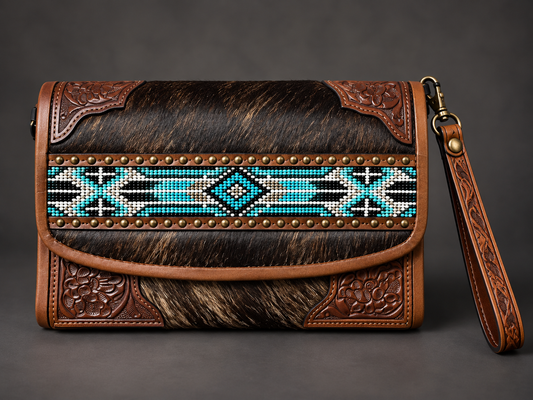 The High Plains Beaded Cowhide Clutch