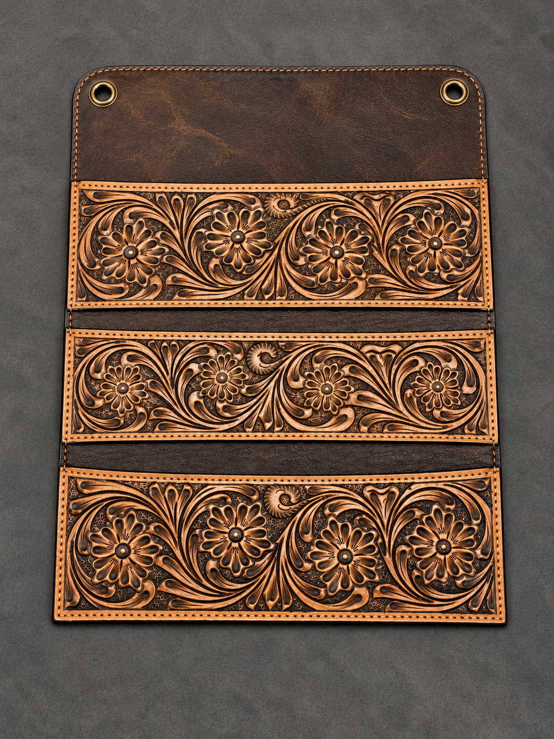 Tooled Floral Leather Wall Organizer