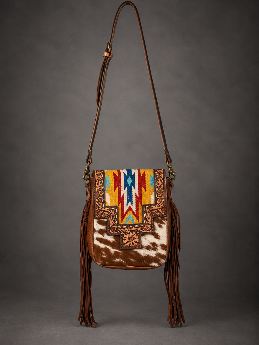 AD Desert Sunrise Cowhide Fringe Crossbody