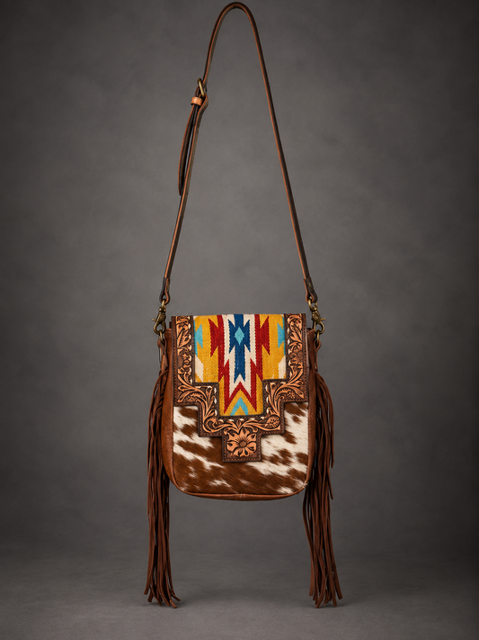 AD Desert Sunrise Cowhide Fringe Crossbody