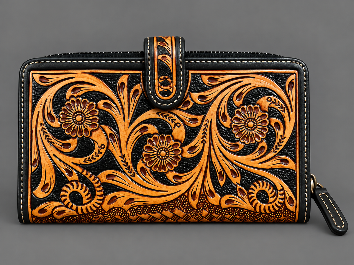 Turquoise Concho Tooled Leather Western Wallet