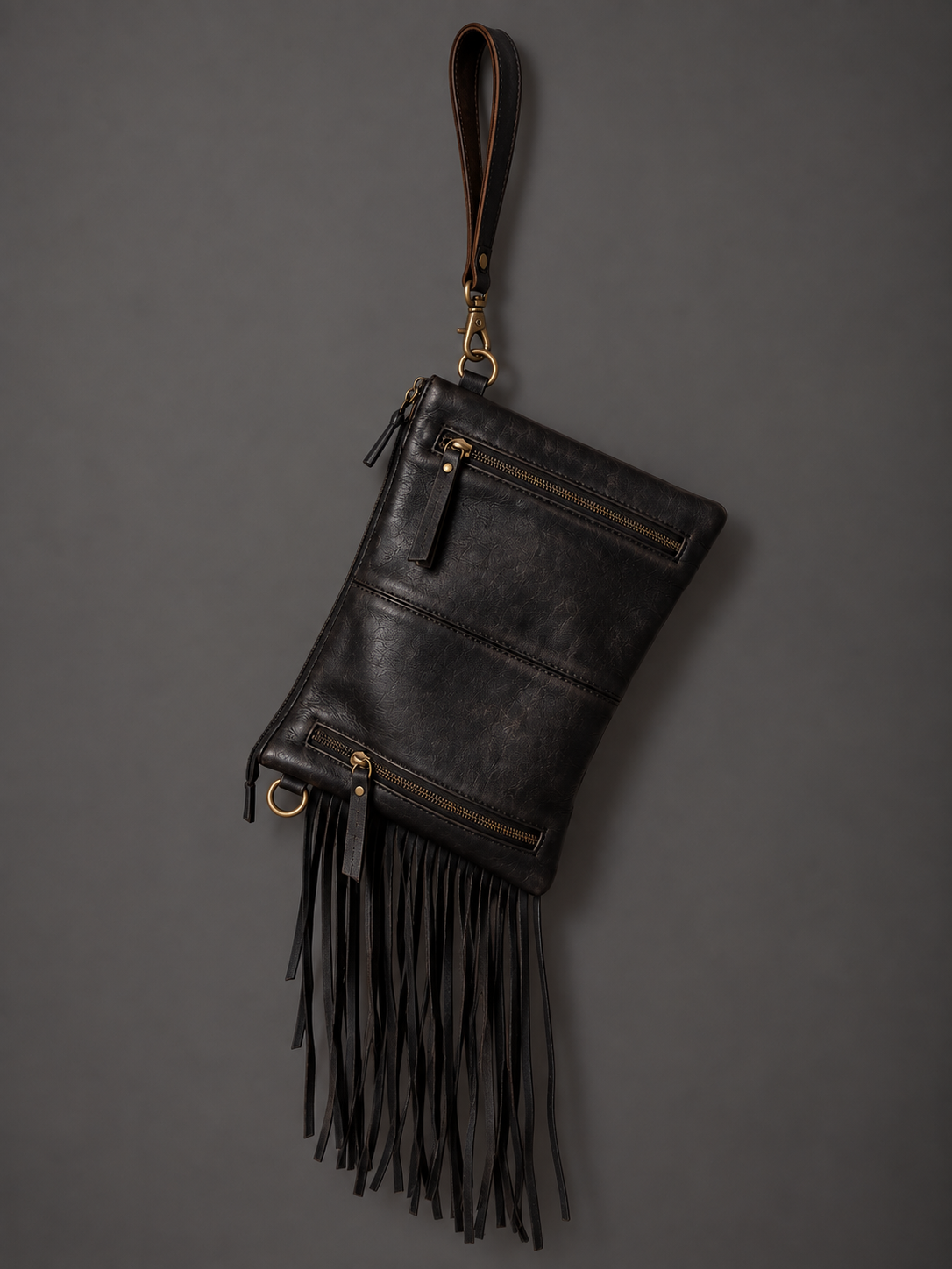 High Plains Luxe | Tooled Leather & Cowhide Fringe Wristlet